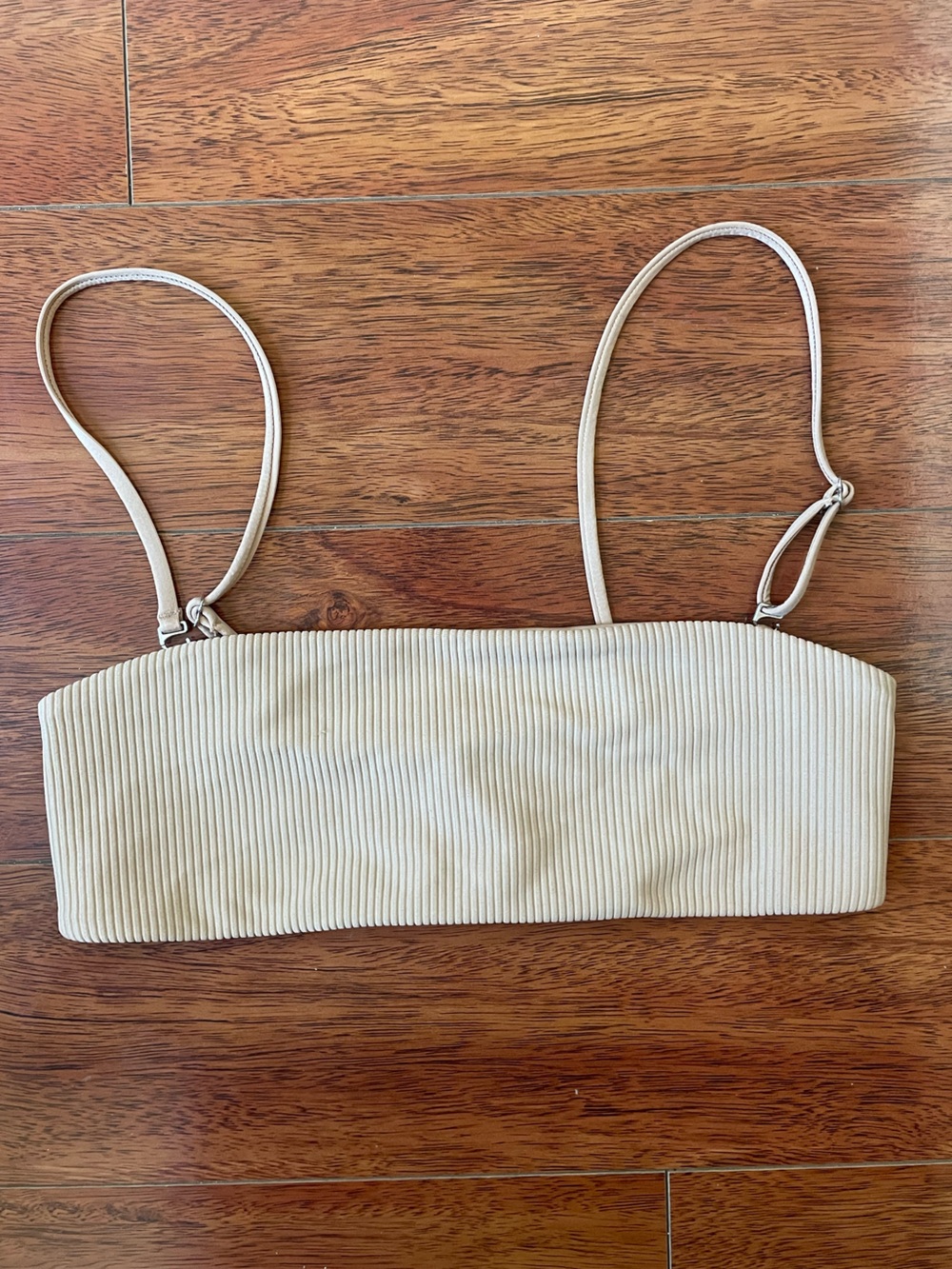 Frankie’s Bikinis Beige Ribbed Top with Adjustable and Removable Straps